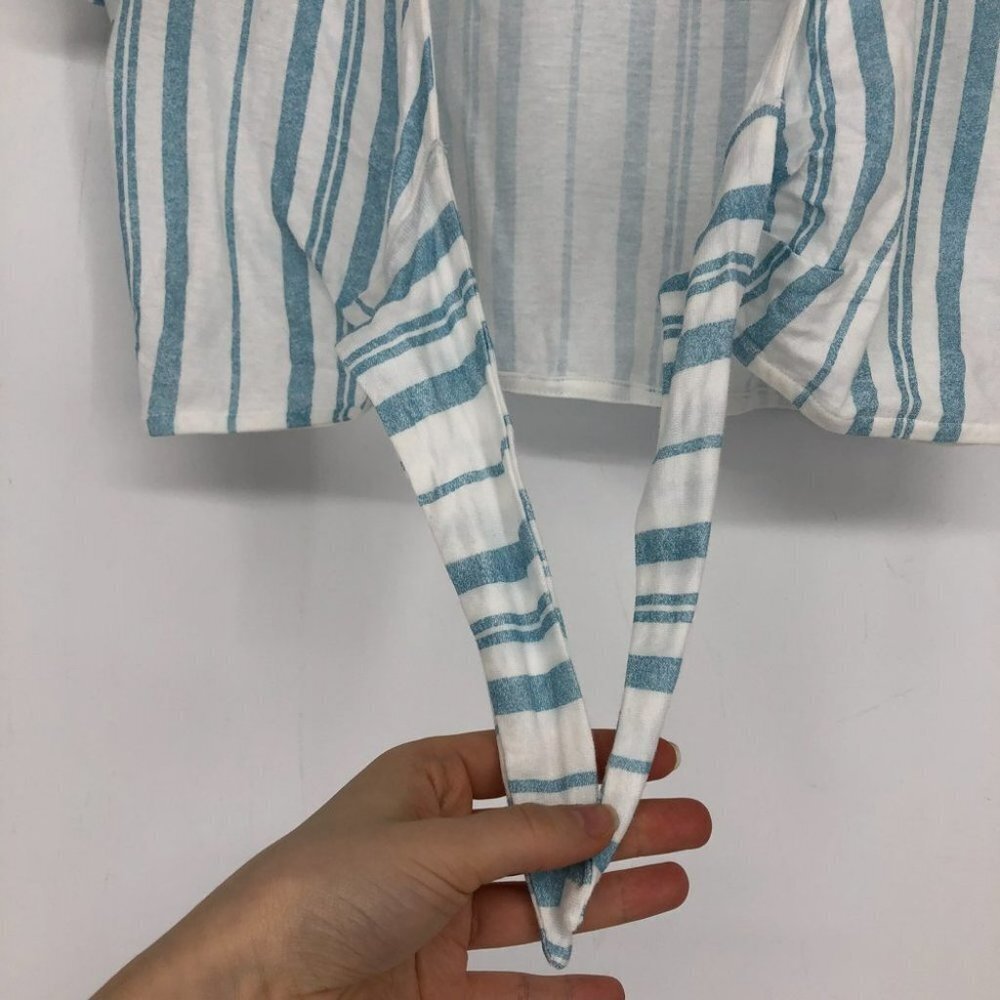 TWIK Simons blue white stripe tie front short sleeve crop top M - Picture 8 of 14
